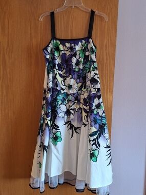 Floral A-Line Sundress with Green & Purple Print